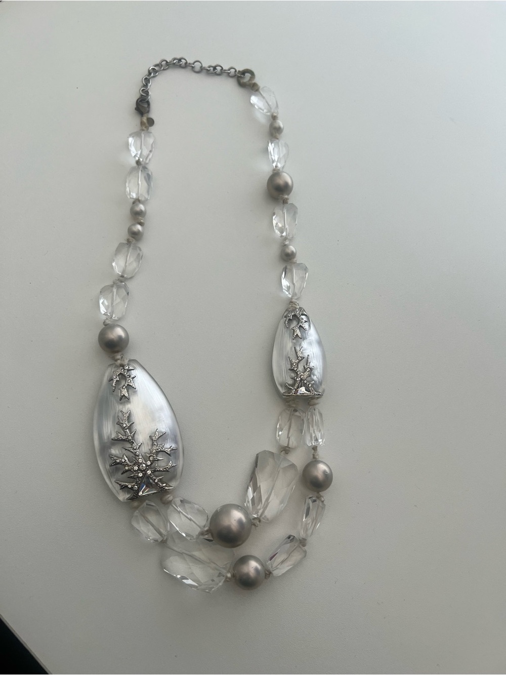 Alexis Bittar Clear Crystal and Silver Floral Pendant Necklace